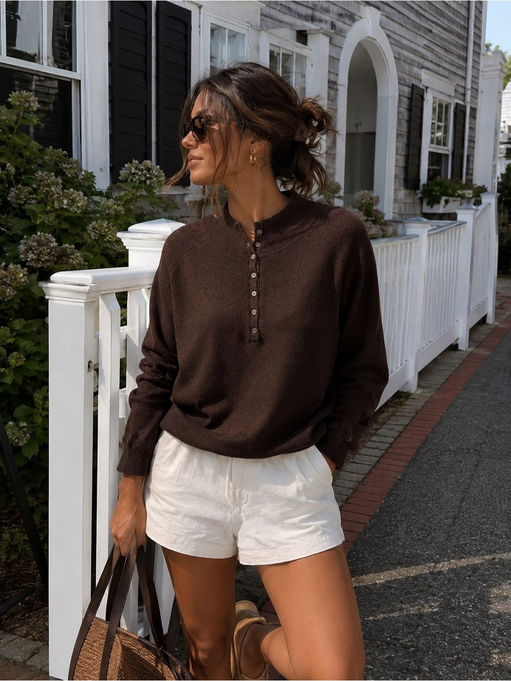 Eddie Bauer Chocolate Brown Mock Neck Henley Sweater 3X Quiet Luxury